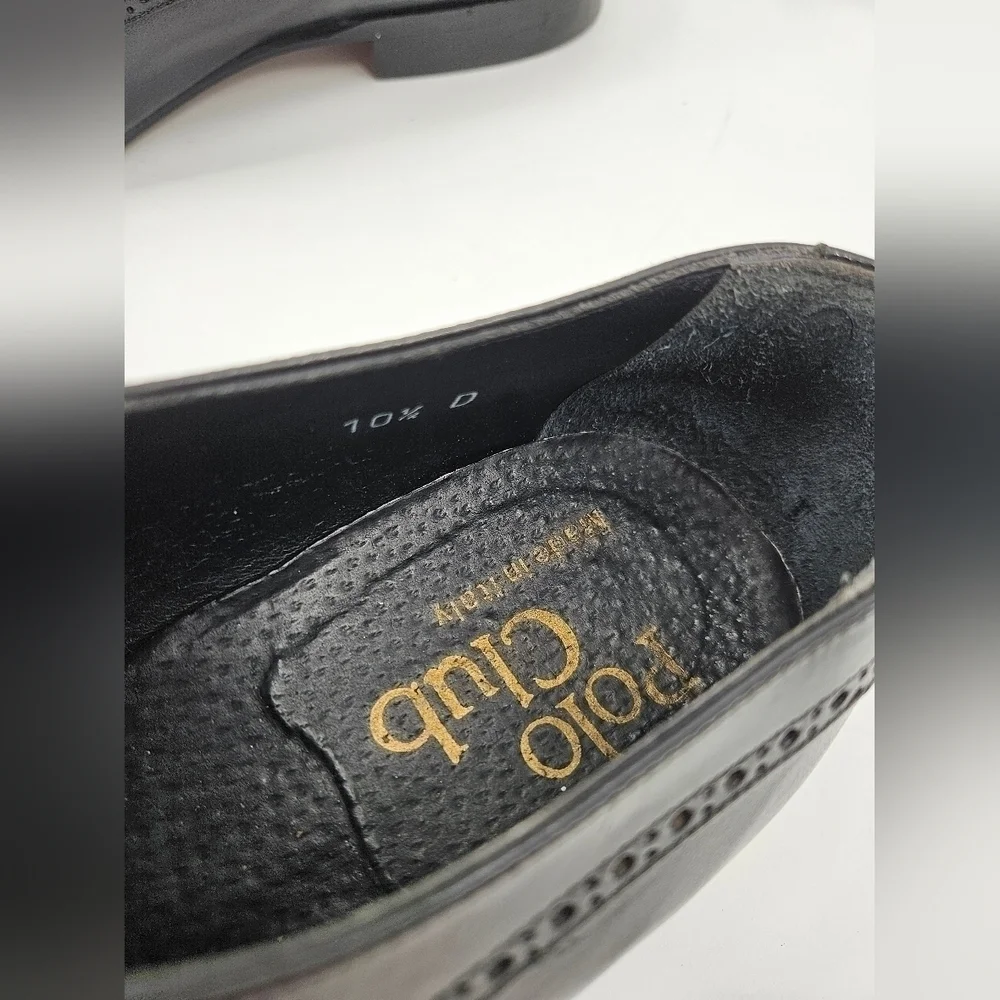 Vintage Polo Club BLACK Leather Men’s Oxford Captoe SHOES Made In Italy 10.5 D